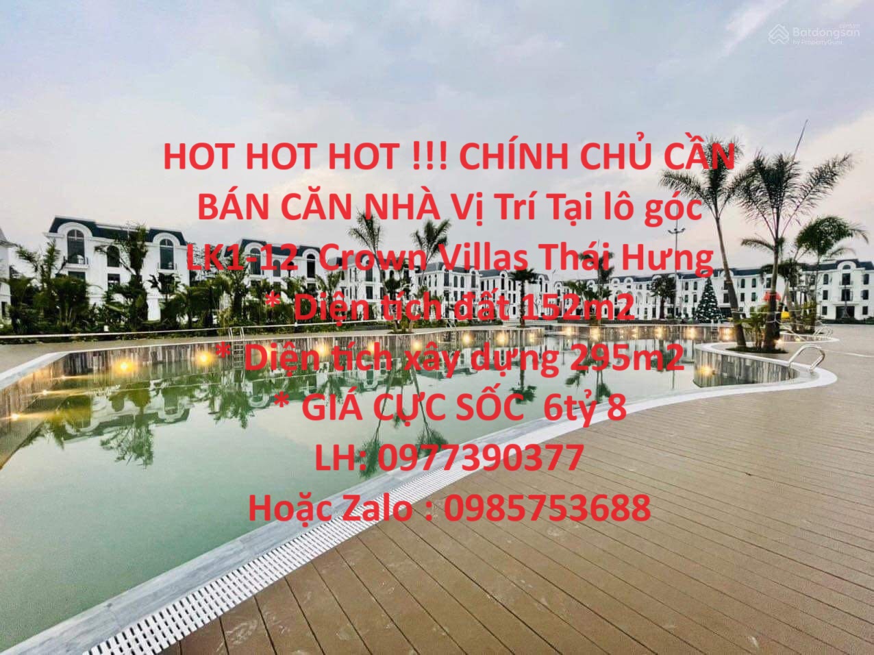 HOT HOT HOT !!! CHÍNH CHỦ CẦN BÁN CĂN NHÀ Vị Trí Tại lô góc LK1-12  Crown Villas Thái Hưng - Ảnh chính